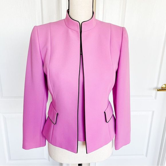 Stresa 2P Peony Pink Blazer Black Edging with Pockets & Matching Sleeveless Top - Picture 2 of 16